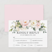 アイボリー赤面フローラ結婚の食事選択RSVPカード 出欠カード (正面/裏面)
