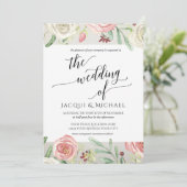 アイボリー赤面フローラ結婚ズバラ木製プランク 招待状 (スタンド正面)