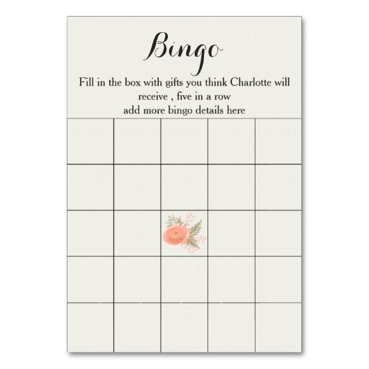 アイボリー赤面金ゴールドフローラブライダルシャワービンゴカード テーブルナンバー (裏面)