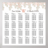 アイボリー赤面金ゴールド結婚フローラのシーティングプラン ポスター (正面)