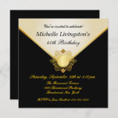 アイボリー金ゴールドかわいらし黒の女性の誕生日招待状 招待状 (正面/裏面)