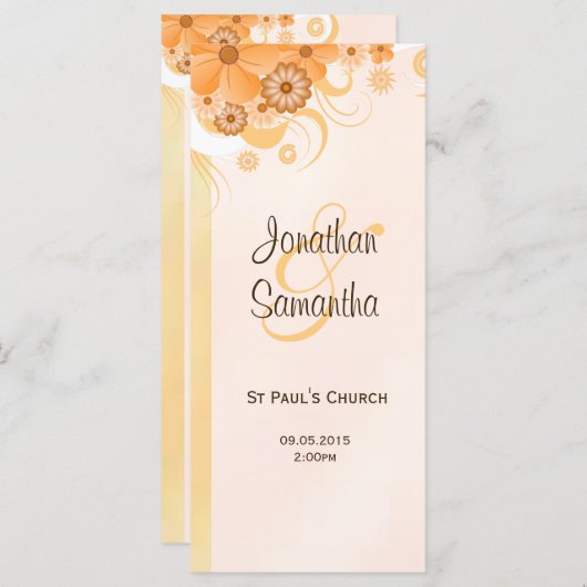 アイボリー金ゴールドとピーチフローラスリム結婚式 プログラム (正面/裏面)