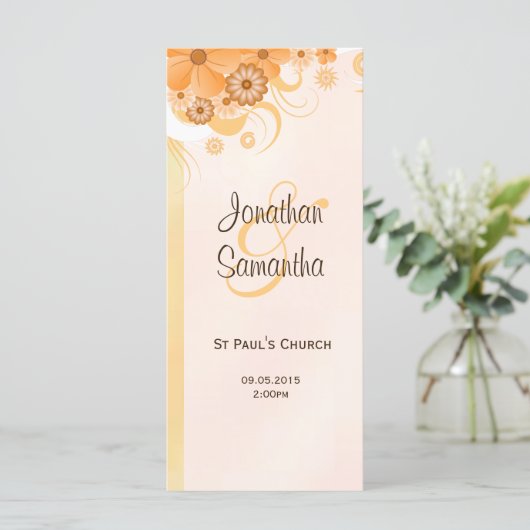 アイボリー金ゴールドとピーチフローラスリム結婚式 プログラム (スタンド正面)