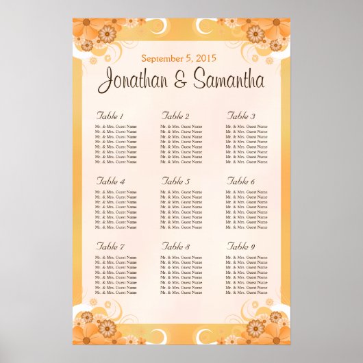 アイボリー金ゴールドと桃フローラ表の座席表 ポスター (正面)