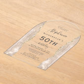 アイボリー金ゴールドアガテ50番誕生日アーチ アクリル招待状 (レイダウン)