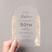 アイボリー金ゴールドアガテ50番誕生日アーチ アクリル招待状 (インサイチュ (ポータブル))