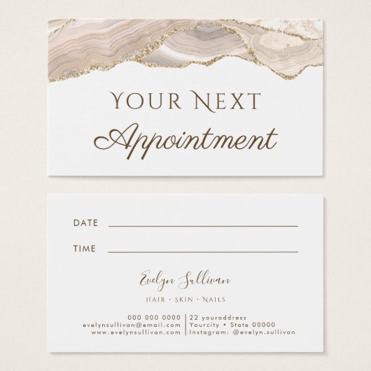 アイボリー金ゴールドアガートアポイントメントカード (正面&裏面)