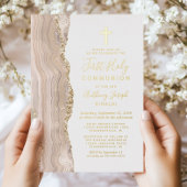 アイボリー金ゴールドアゲート最初の聖餐式 箔招待状