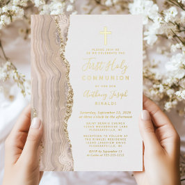 アイボリー金ゴールドアゲート最初の聖餐式 箔招待状