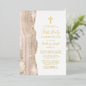 アイボリー金ゴールドアゲート最初の聖餐式 箔招待状 (立ち正面)