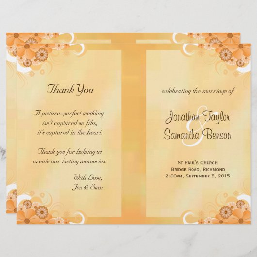 アイボリー金ゴールドエレガントフローラ二折結婚式 プログラム (正面/裏面)