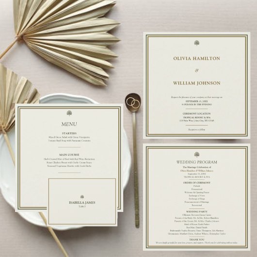 アイボリー金ゴールドグリ縁どーンモノグラム結婚スクエア 招待状