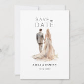 アイボリー金ゴールドグレーフローラカップル写真Save the Date 招待状 (正面)