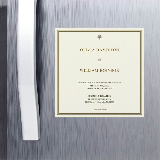 アイボリー金ゴールドグ縁どリーン写真結婚ズ マグネット招待状