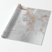 アイボリー金ゴールドシルバーグレーメタリックストロークマーブル ラッピングペーパー (アンロールド)