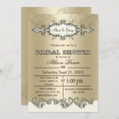 アイボリー金ゴールドスクロールエレガントブライダルシャワー招待状 招待状 (正面/裏面)