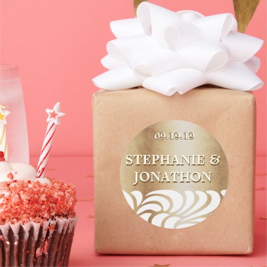 アイボリー金ゴールドスワール結婚金ゴールドシール ラウンドシール (パーティー)