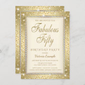 アイボリー金ゴールドダイヤモンドファブラス50誕生日招待状 招待状 (正面/裏面)