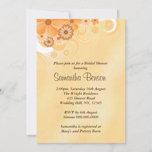 アイボリー金ゴールドハイビスカスフローラブライダルシャワー招待状 招待状 (正面)