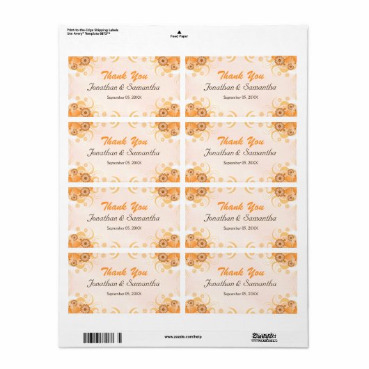 アイボリー金ゴールドピーチフローララージ結婚ーズありがとう ラベル (フルシート)