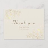 アイボリー金ゴールドフローラブライダルサンキューカード インビテーションポストカード (正面)