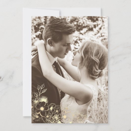 アイボリー金ゴールドフローラ結婚のアフターパーティー招待状 招待状 (裏面)