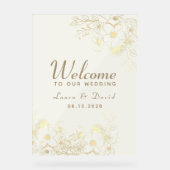アイボリー金ゴールドフローラ結婚アクリルの歓迎サイン アクリルサイン (正面)