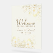 アイボリー金ゴールドフローラ結婚アクリルの歓迎サイン アクリルサイン (傾斜)