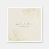 アイボリー金ゴールドフローラ結婚紙ナプキンス スタンダードカクテルナプキン (正面)