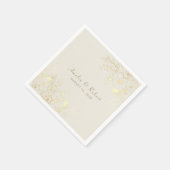 アイボリー金ゴールドフローラ結婚紙ナプキンス スタンダードカクテルナプキン (角)