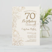 アイボリー金ゴールドフローラ70th誕生日パーティー 招待状 (スタンド正面)