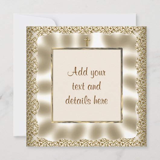 アイボリー金ゴールドレースベビーフォトバプテスマ《キリスト教》洗礼式や命名式 カード (裏面)