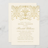 アイボリー金ゴールドヴィンテージグラマ結婚ーブライダルシャワー 招待状 (正面/裏面)