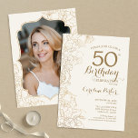 アイボリー金ゴールド写真50th誕生日パーティー 招待状<br><div class="desc">アイボリー金ゴールドフローラ写真50th Birthday Party Invitation.ボタニカルモダンアウトラインスケッチのアクセントとタイポグラフィスクリプトフォントを特徴とするミニマルデザイン。トレンディーシンプル招待状カードは女性の日スタイリッシュお祝いに最適。任意のカスタマイズ年齢にすることができる。印刷されたZazzle招待状または即時ダウンロードのデジタル印刷可能なテンプレート。</div>