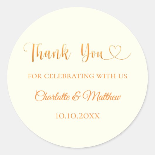 アイボリー金ゴールド感謝していハート結婚ズ ラウンドシール (正面)