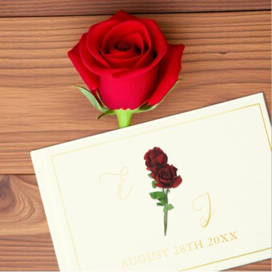 アイボリー金ゴールド結婚バラ ゲストブック