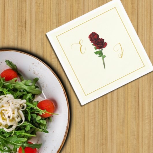 アイボリー金ゴールド結婚バラ スタンダードカクテルナプキン