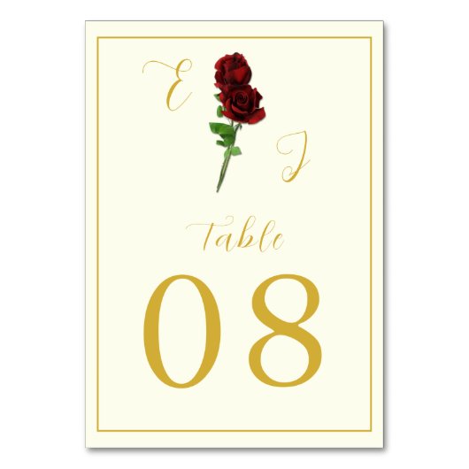 アイボリー金ゴールド結婚バラ テーブルナンバー (正面)