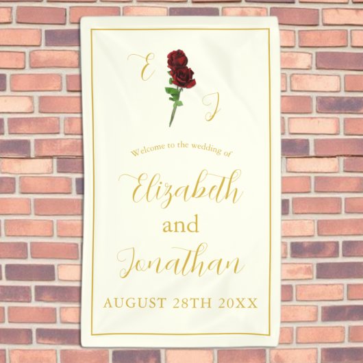 アイボリー金ゴールド結婚バラ 横断幕