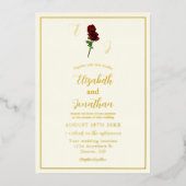 アイボリー金ゴールド結婚バラ 箔招待状 (正面)