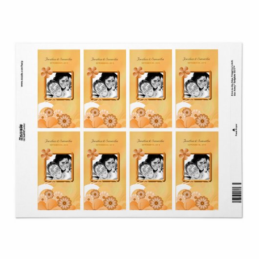 アイボリー金ゴールド結婚フローラの写真優先ワインラベル ラベル (フルシート)