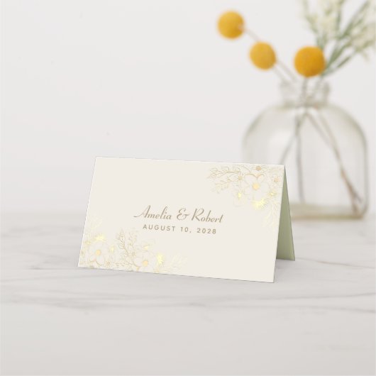 アイボリー金ゴールド結婚フローラ座席表 プレイスカード (裏面)