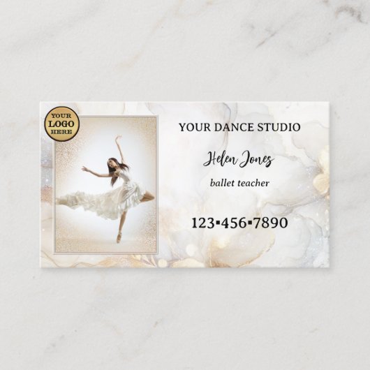 アイボリー金ゴールド芸術的バレエダンススタジオ 名刺 (正面)