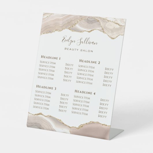 アイボリー金ゴールド集計美しいサロン価格表 台座サイン (正面)