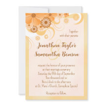 アイボリー金ゴールド&ピーチハイビスカスフローラエレガント招待状