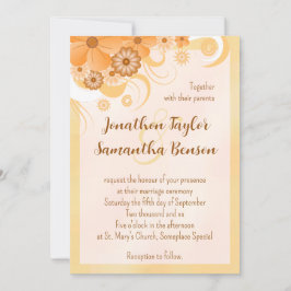 アイボリー金ゴールド&ピーチハイビスカスフローラエレガント招待状 招待状