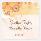 アイボリー金ゴールドamdピーチフローラ結婚式の引き出物ステッカー スクエアシール (正面)