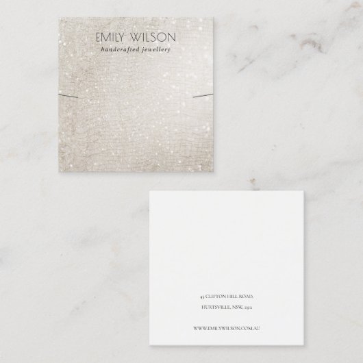 アイボリー銀輝きグリッター輝きイヤリングディスプレイ スクエア名刺 (正面/裏面)