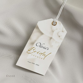 アイボリー開花およびエレガント金ゴールドスクリプトブライダルシャワー ギフトタグ
