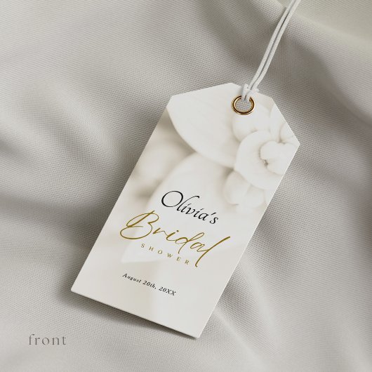 アイボリー開花およびエレガント金ゴールドスクリプトブライダルシャワー ギフトタグ